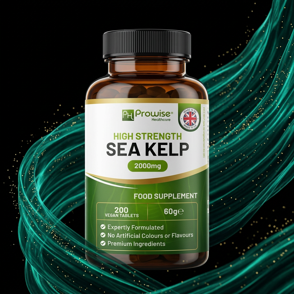 Nuvra Sea Kelp 2000mg bottle with emerald teal ocean energy streaks on matte black background