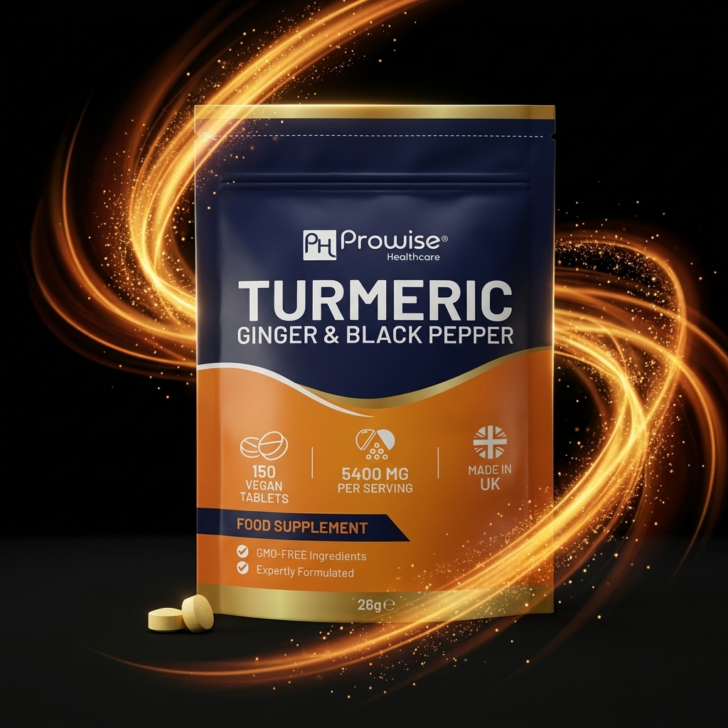 Nuvra Turmeric 5400mg pouch with saffron orange and amber energy streaks on matte black background